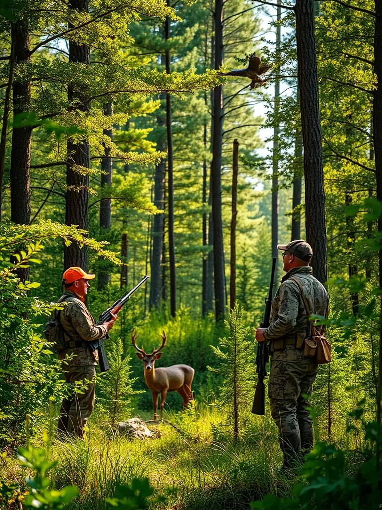 A photograph depicting a group of hunters participating in a supervised hunting activity in the Semussac region, emphasizing safety and responsible hunting practices.