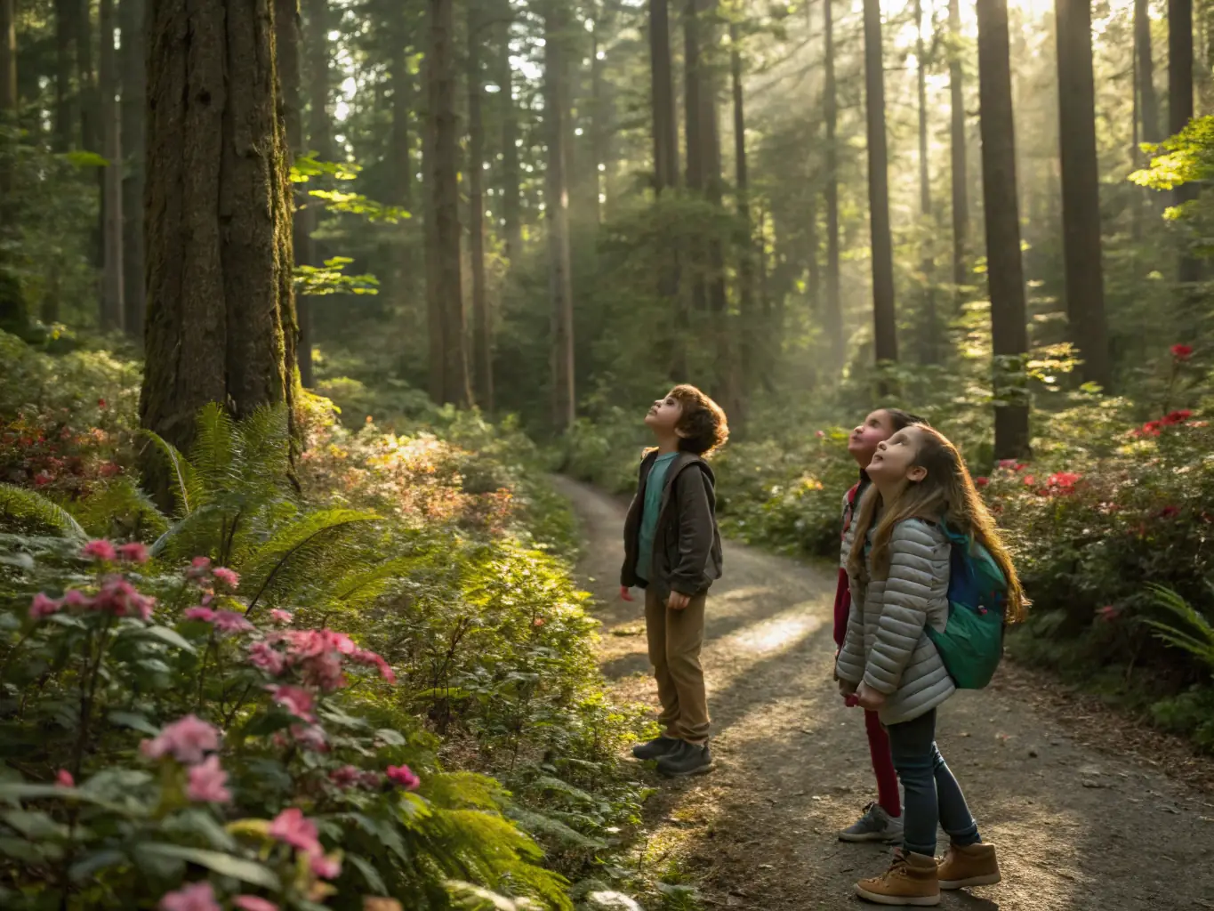 A group of children participating in a nature walk, learning about local flora and fauna from a guide associated with ASSOCIATION COMMUNALE DE CHASSE AGREE DE SEMUSSAC.